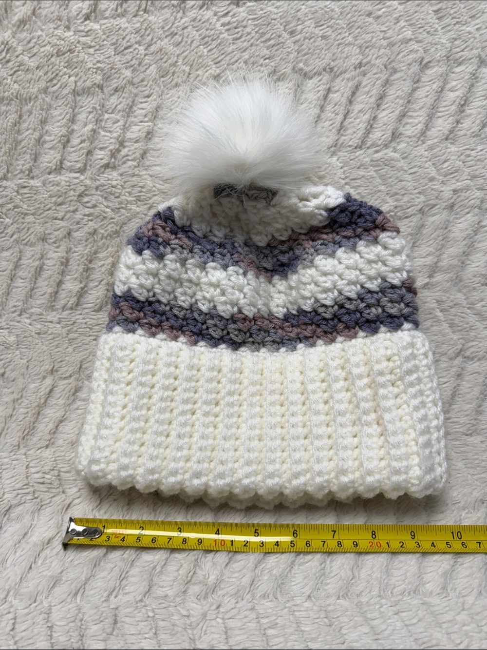 Thick Warm Winter Hand Crafted Crocheted Beanie/Removable Pom Pom